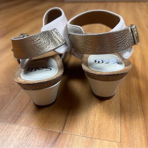 Sofft Vanita Womens Size 9.5M Taupe Gold Leather Slingback Wedge Sandals - Picture 2 of 9